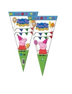 6 sacchetti cono 20x40 di Peppa Pig - di alta qualità, ideali per carnevale, feste a tema ed eventi speciali